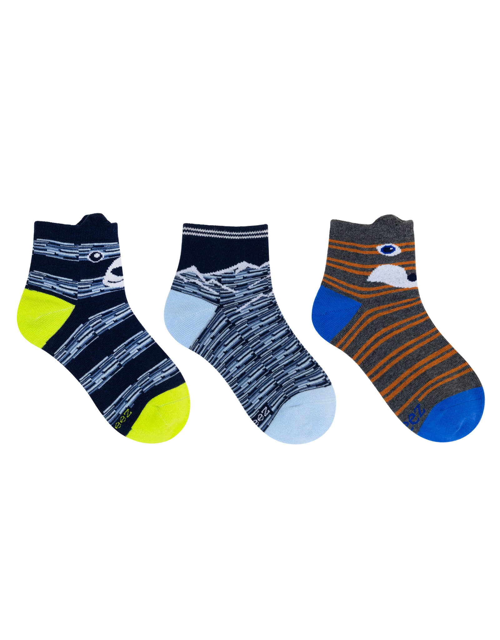 Scout Critter 3-Pack Quarter Socks for Toddlers and Kids, flat laid
