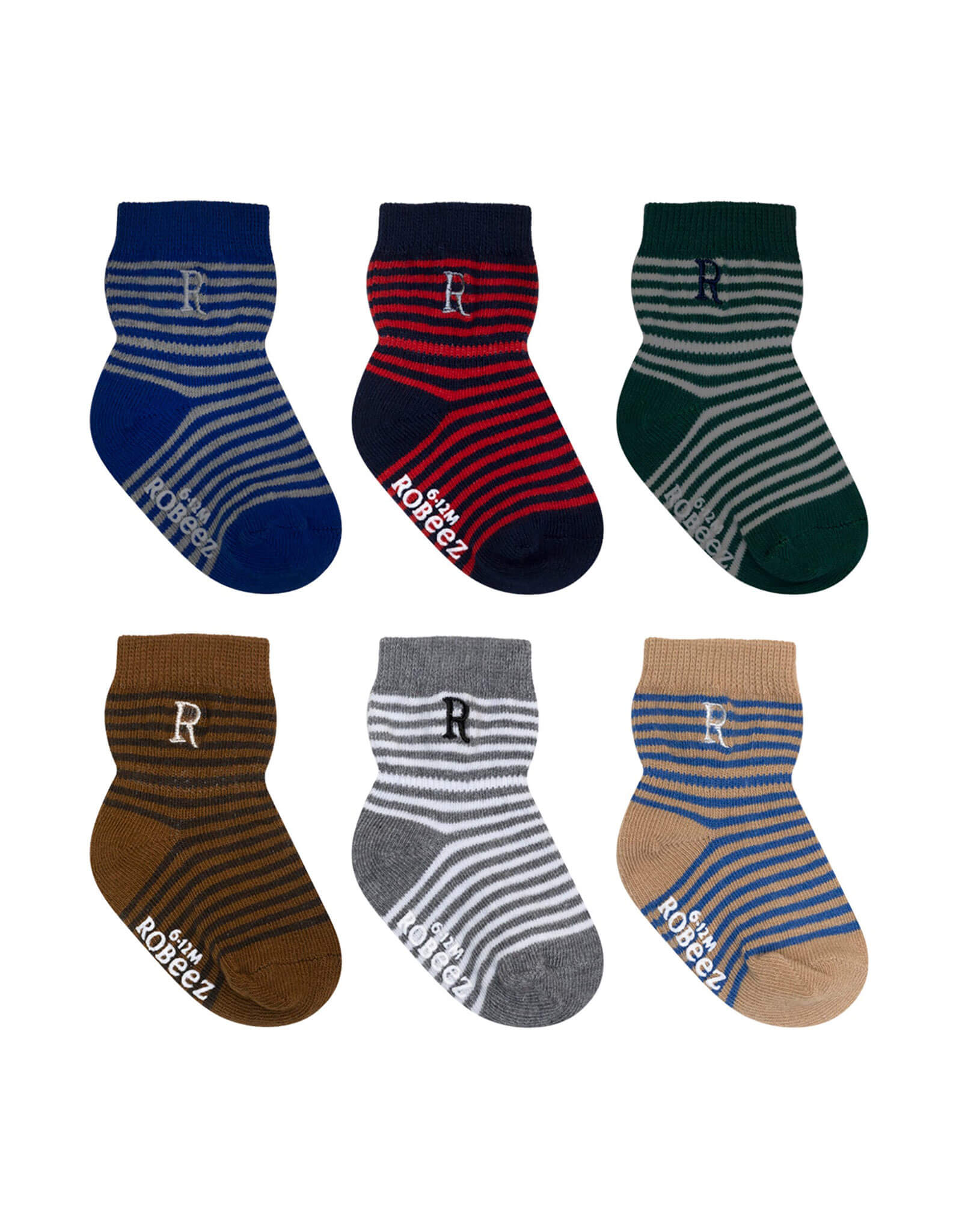 Regency Stripe 6-Pack Baby Socks, flat laid