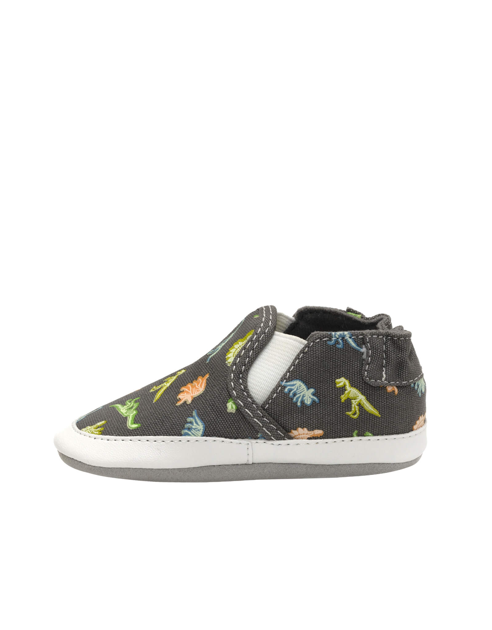 Glowing Dinos Soft Soles in Charcoal Grey, side view