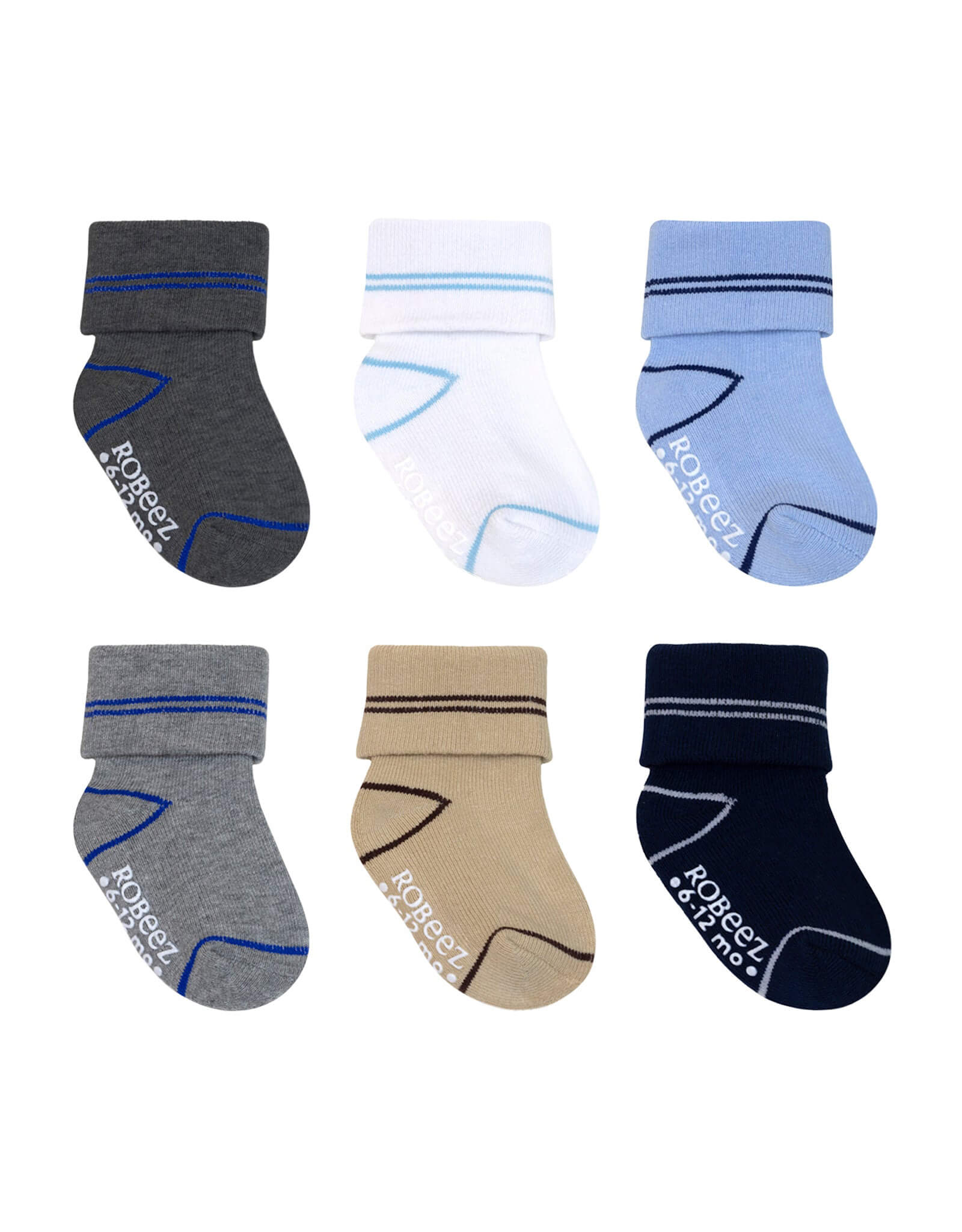 Liam Stripes 6-Pack Infant Cuff Socks, flat laid