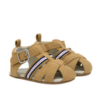 Stuart First Kicks Sandals in Tan, perspective view