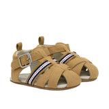Stuart First Kicks Sandals in Tan, perspective view