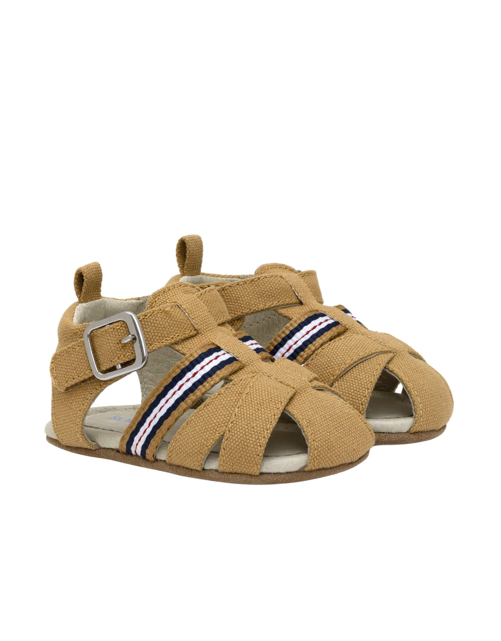 Stuart First Kicks Sandals in Tan, perspective view