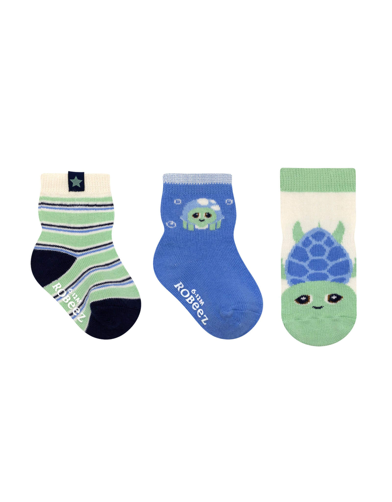 Turtle-Y Cute 3-Pack Baby Socks, flat laid