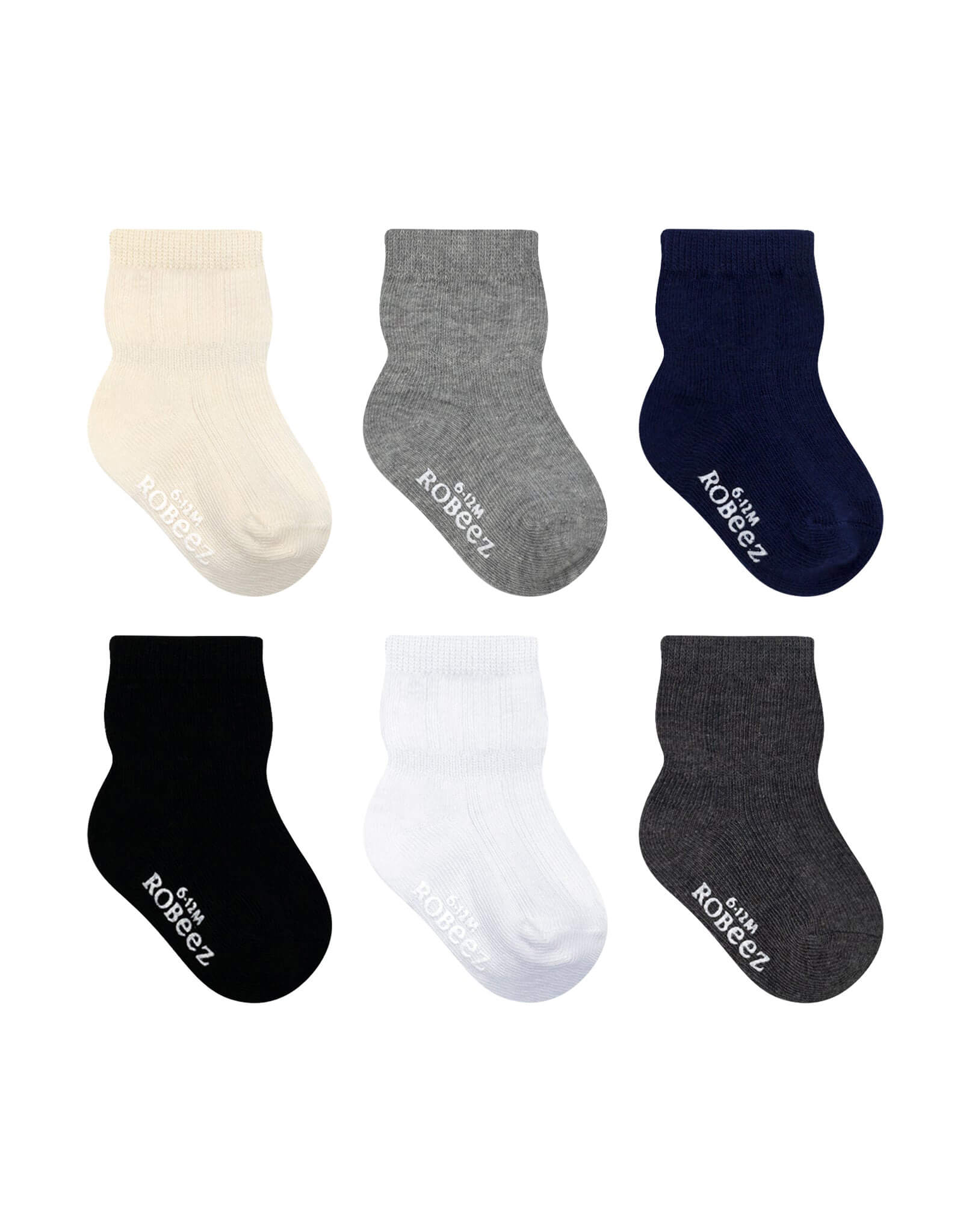 Boys Essentials 6-Pack Baby Socks, flat laid