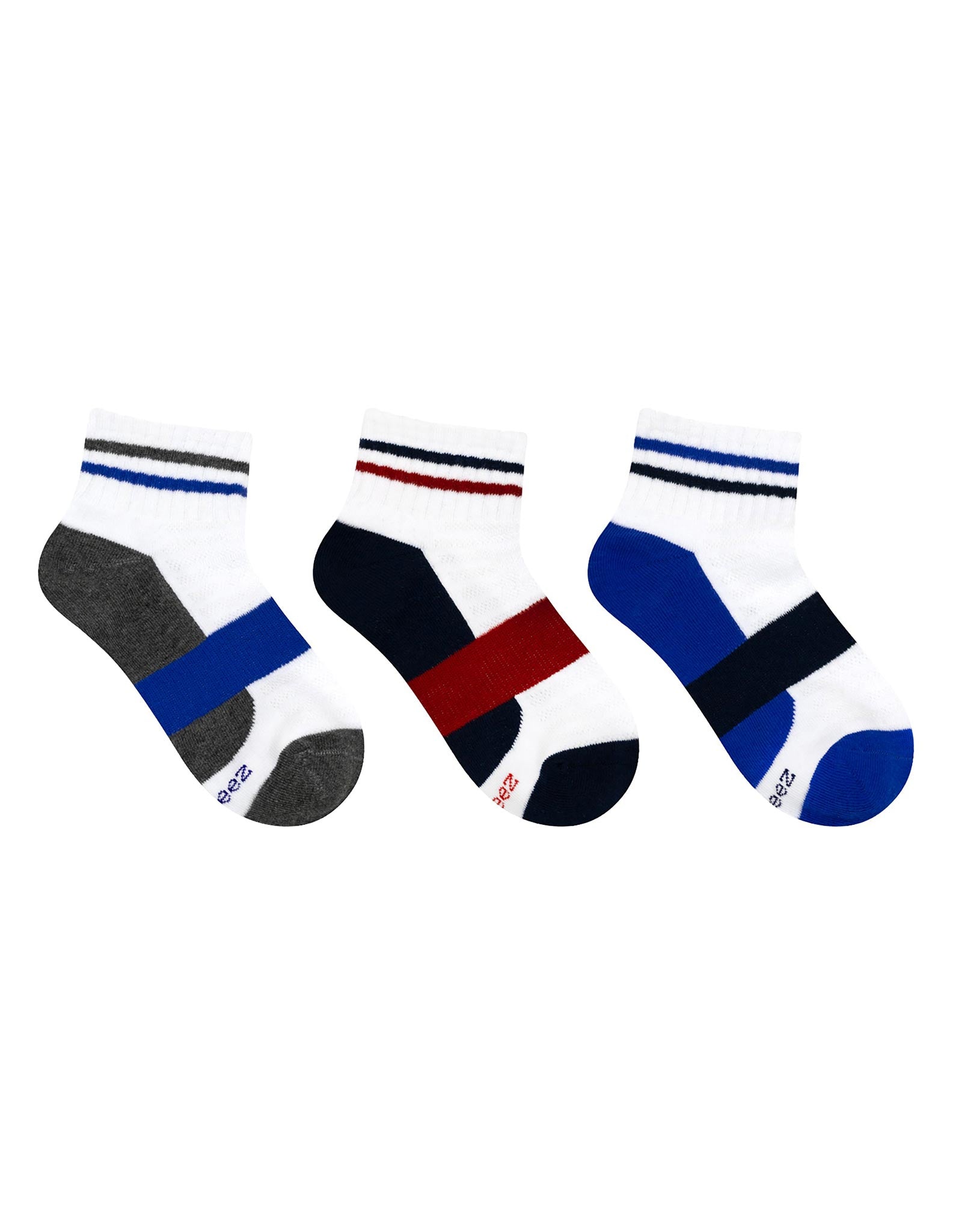 Athletic 3-Pack Quarter Socks for Toddlers and Kids, flat laid