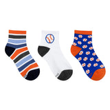 Baseball 3-Pack Quarter Socks for Toddlers and Kids, flat laid