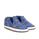 I Love Trucks Soft Soles in Medium Blue, perspective view