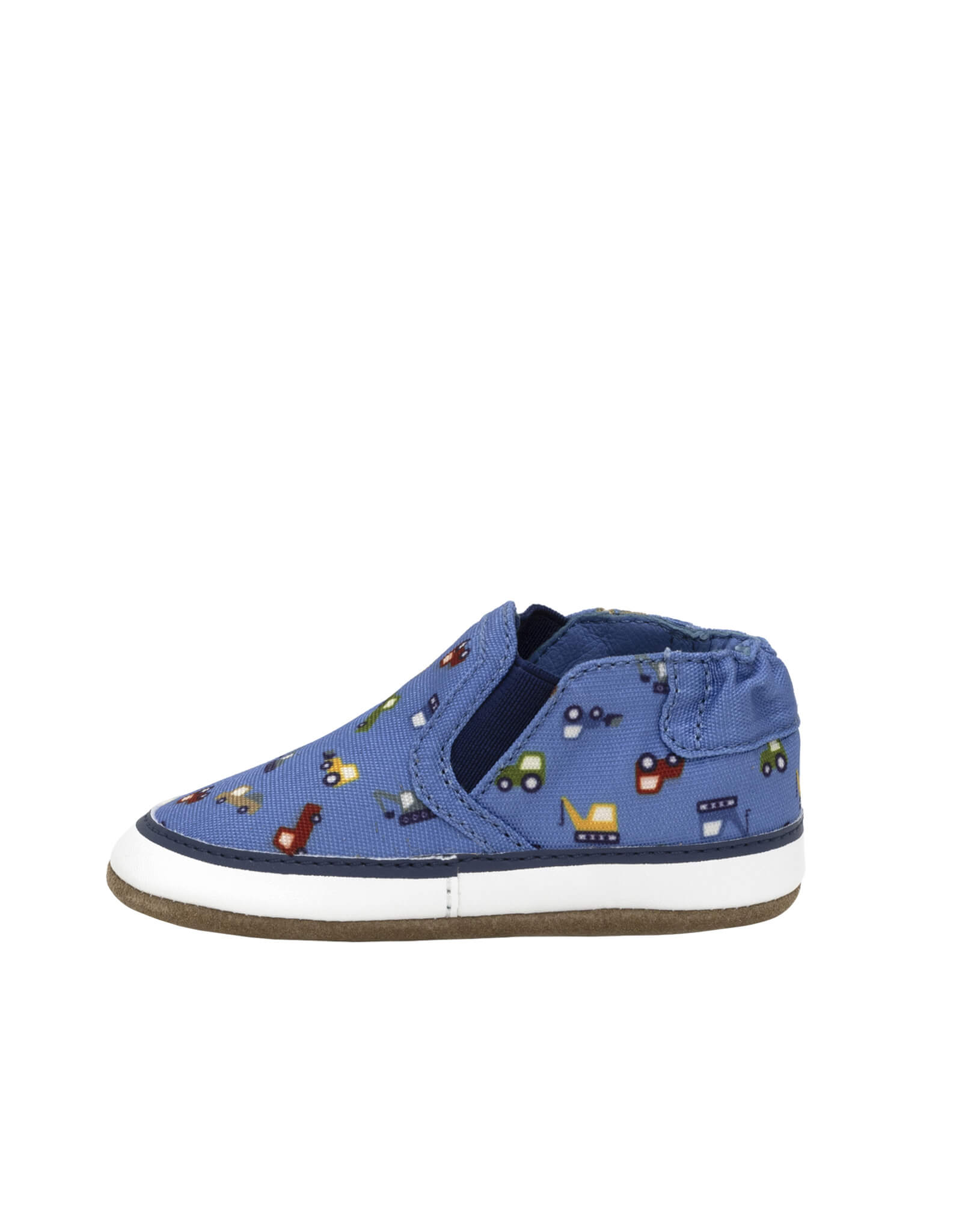 I Love Trucks Soft Soles in Medium Blue, side view