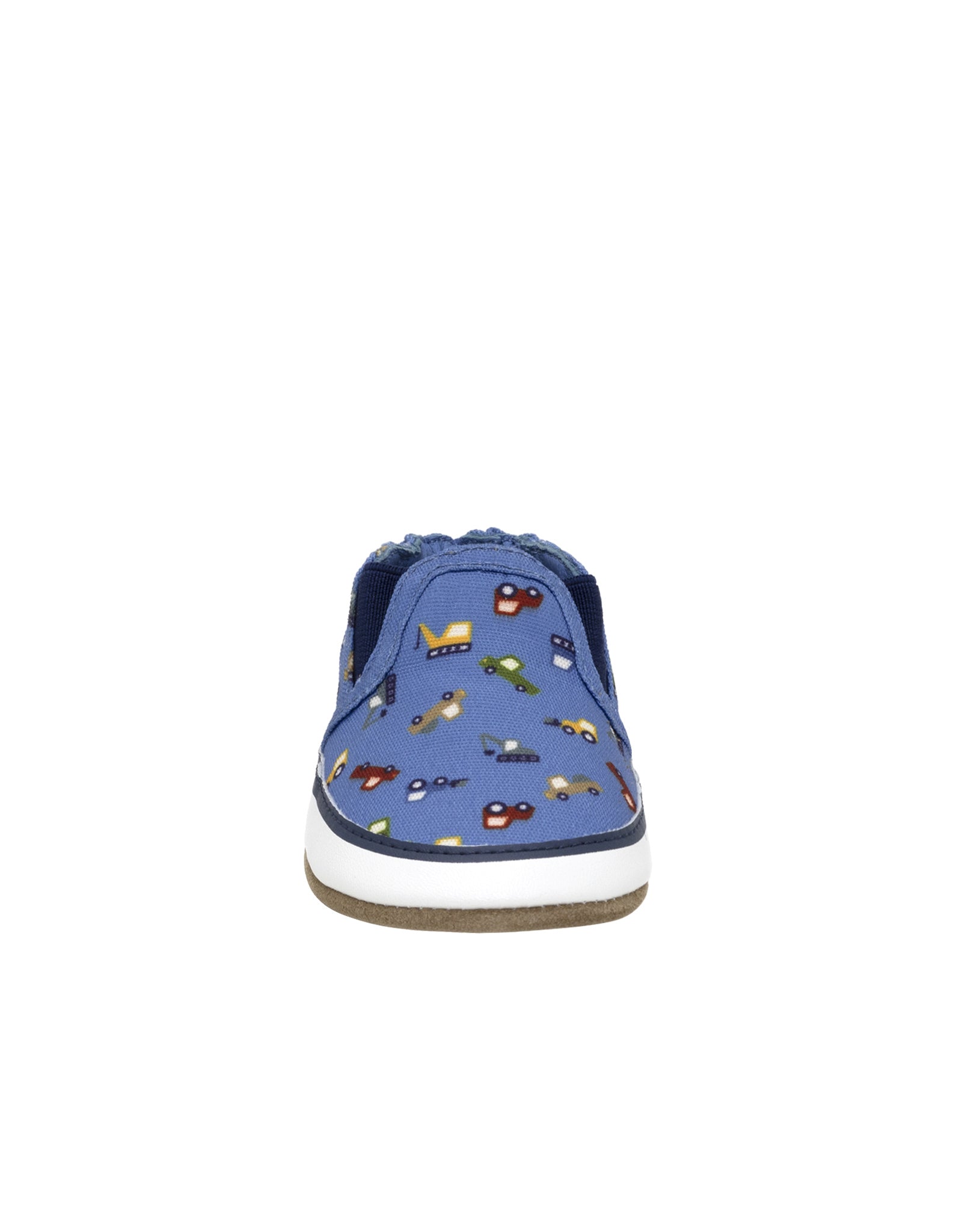 I Love Trucks Soft Soles in Medium Blue, front view