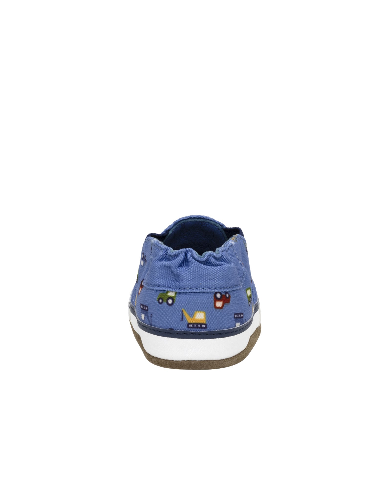 I Love Trucks Soft Soles in Medium Blue, back view