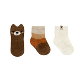 Beary Cute 3-Pack Baby Socks in Brown, flat laid