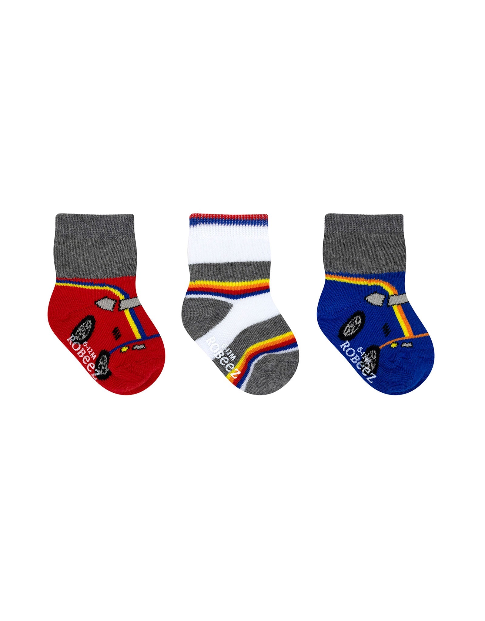 Racers 3-Pack Baby Socks in Grey, flat laid