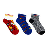 Ryder Mix 3-Pack Quarter Socks in Red for Toddlers and Kids, flat laid