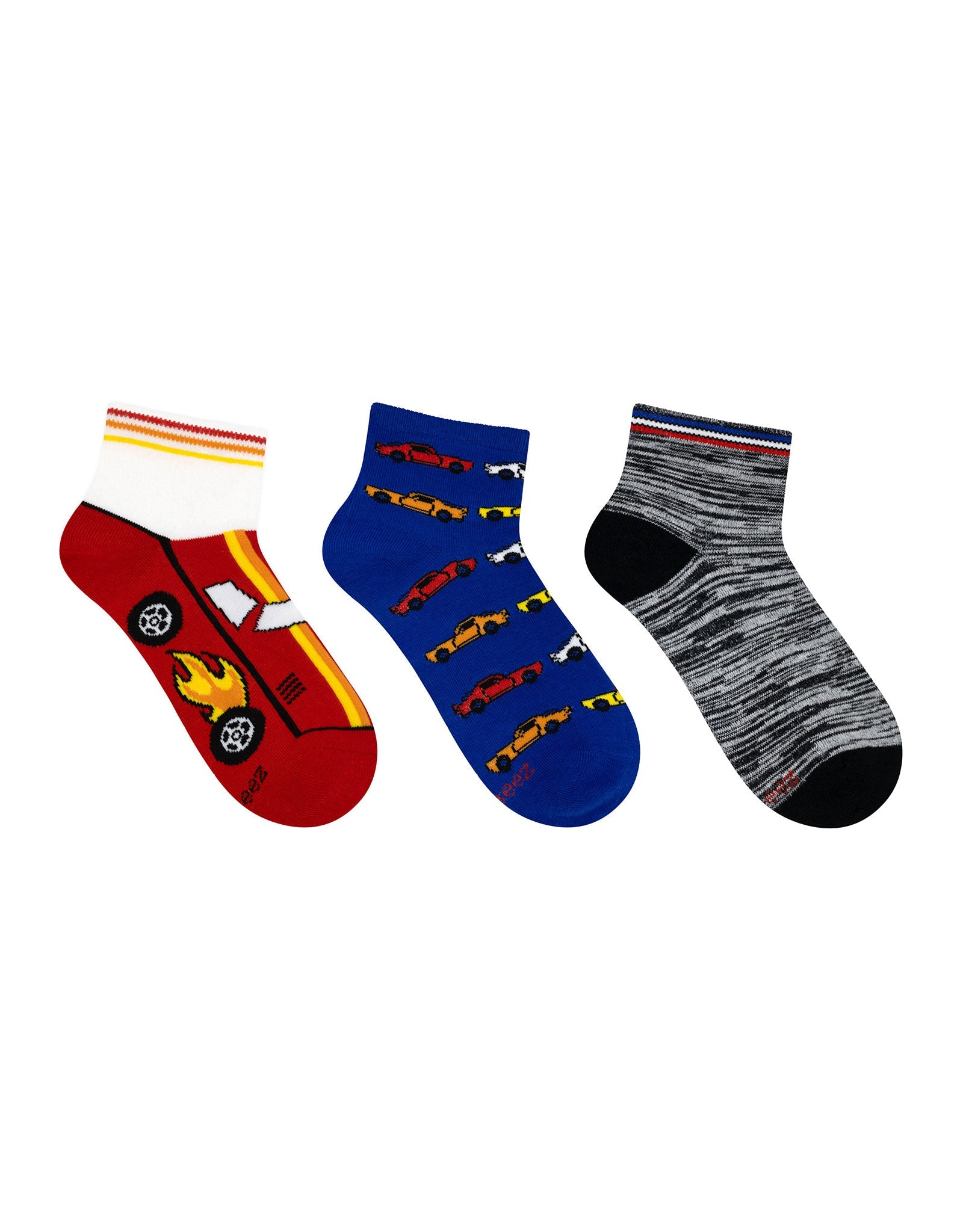 Ryder Mix 3-Pack Quarter Socks in Red for Toddlers and Kids, flat laid