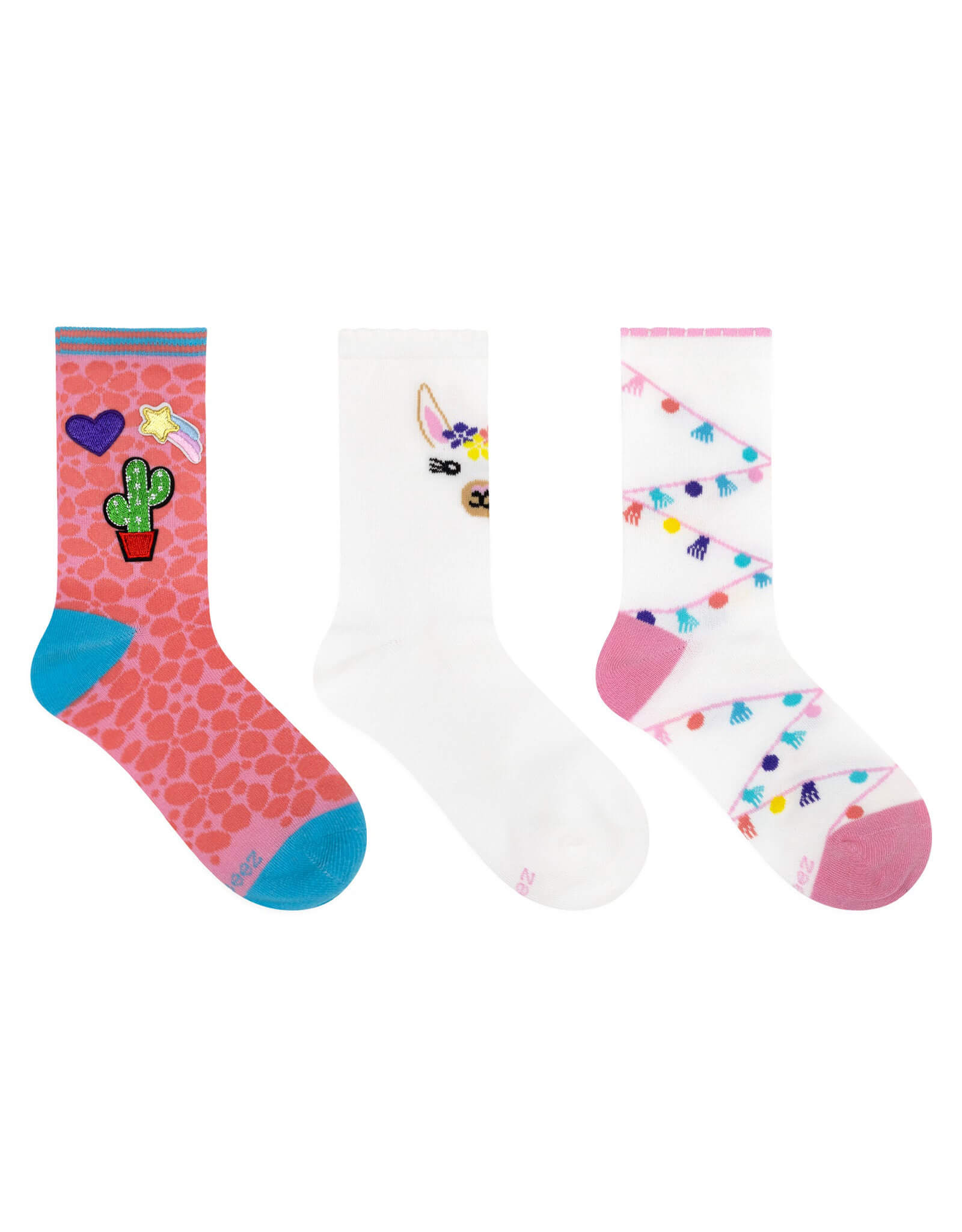 Llama Patch 3-Pack Crew Socks for Toddlers and Kids, flat laid