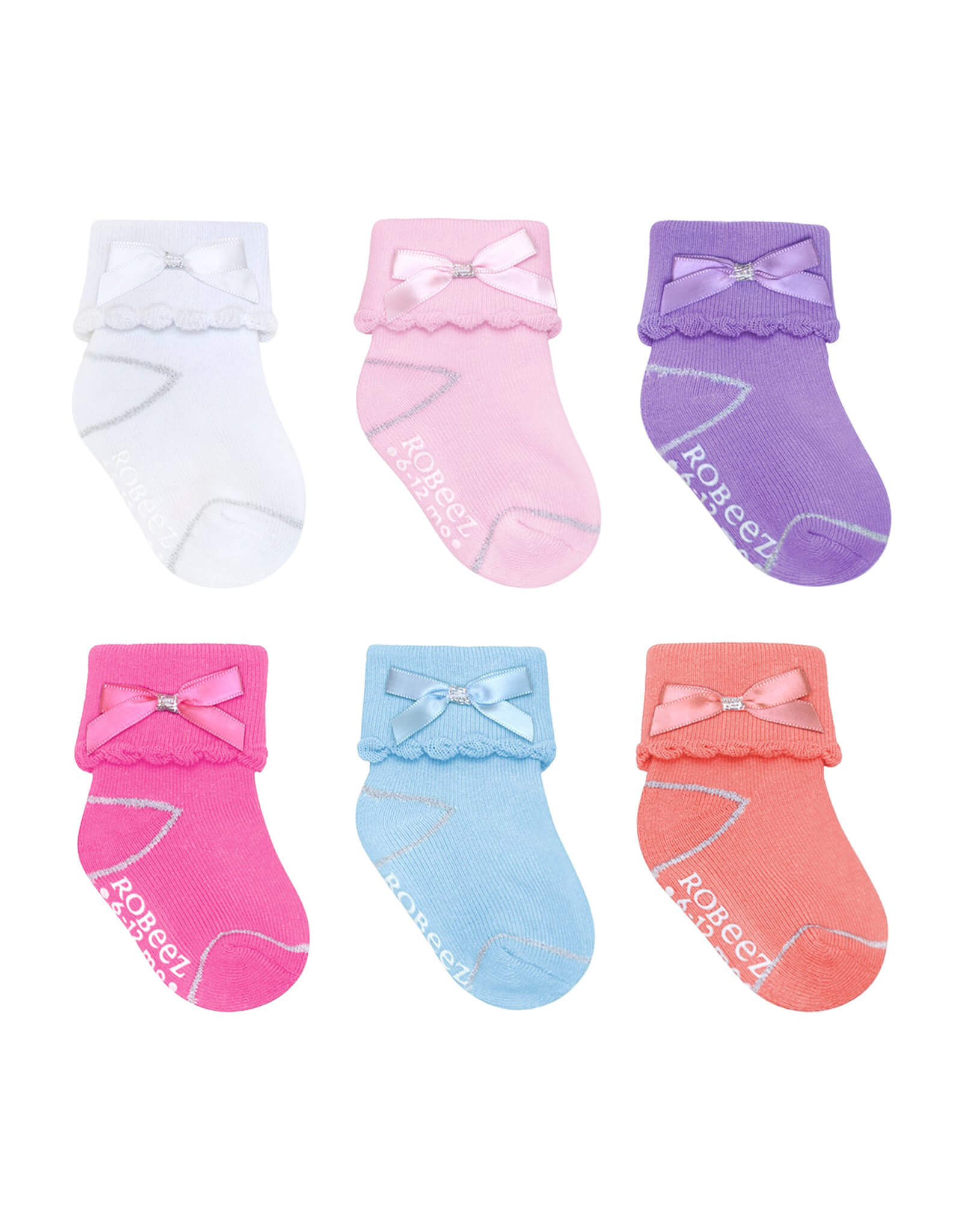 Bow-Tastic 6-Pack Infant Cuff Socks, flat laid
