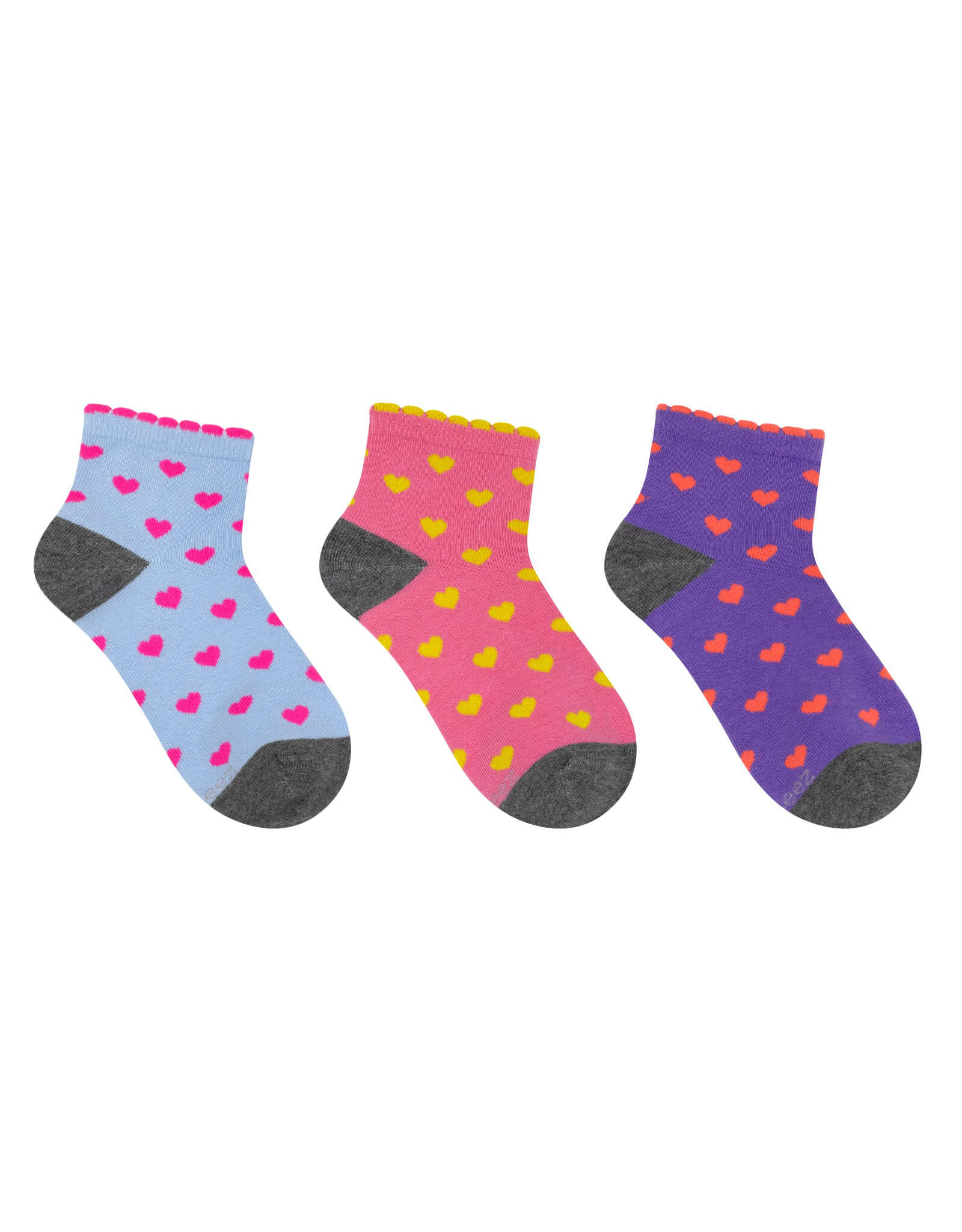 All Heart 3-Pack Quarter Socks for Toddlers and Kids, flat laid