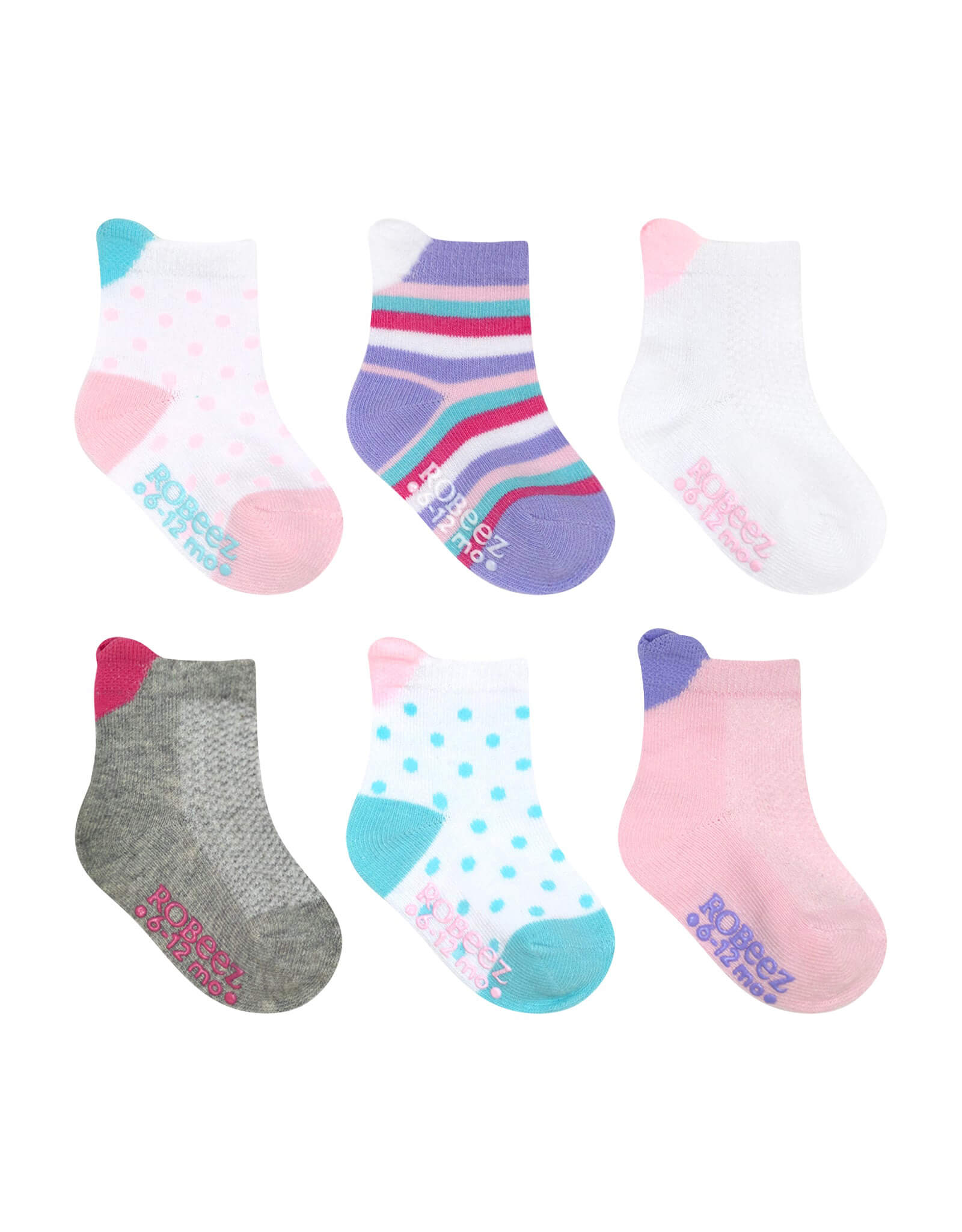 Top Hearts 6-Pack Infant Crew Socks, flat laid