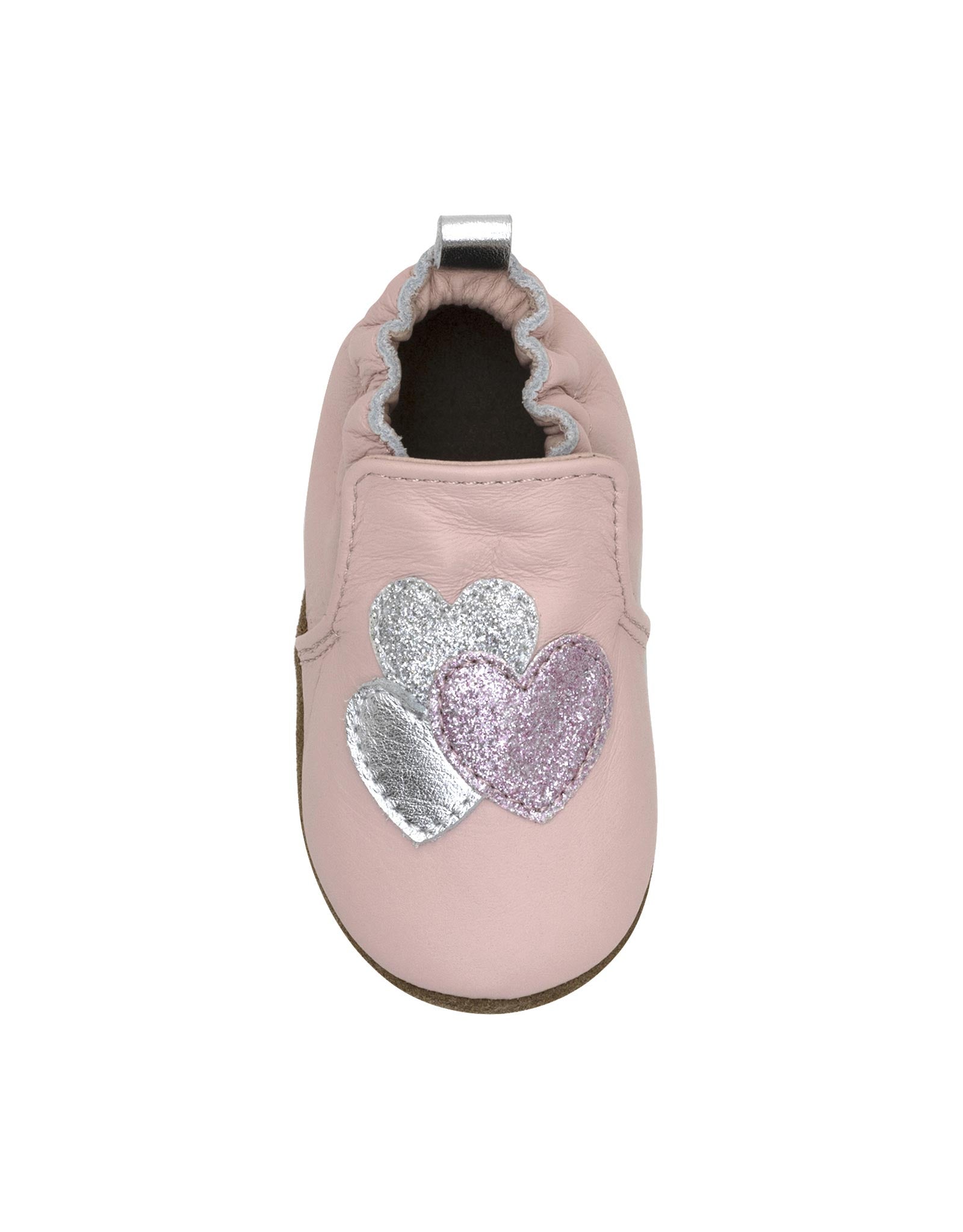 Heart Sparkle Soft Soles in Pastel Pink, top view