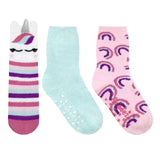Rainbow Unicorn Cozies 3-Pack Crew Socks in Pastel for Toddlers and Kids, flat laid