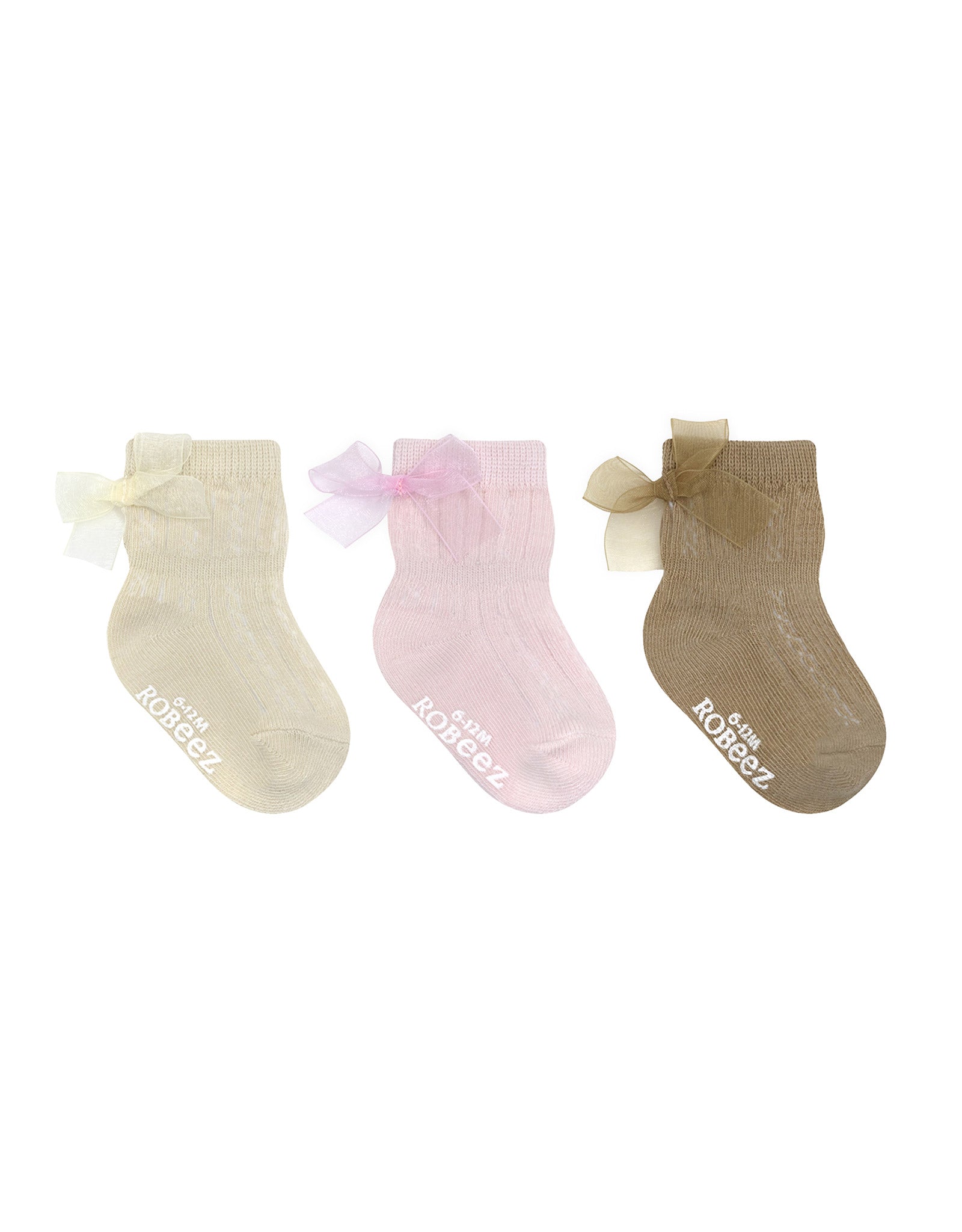 Marie's Cable Tops 3-Pack Baby Socks in Neutral, flat lay