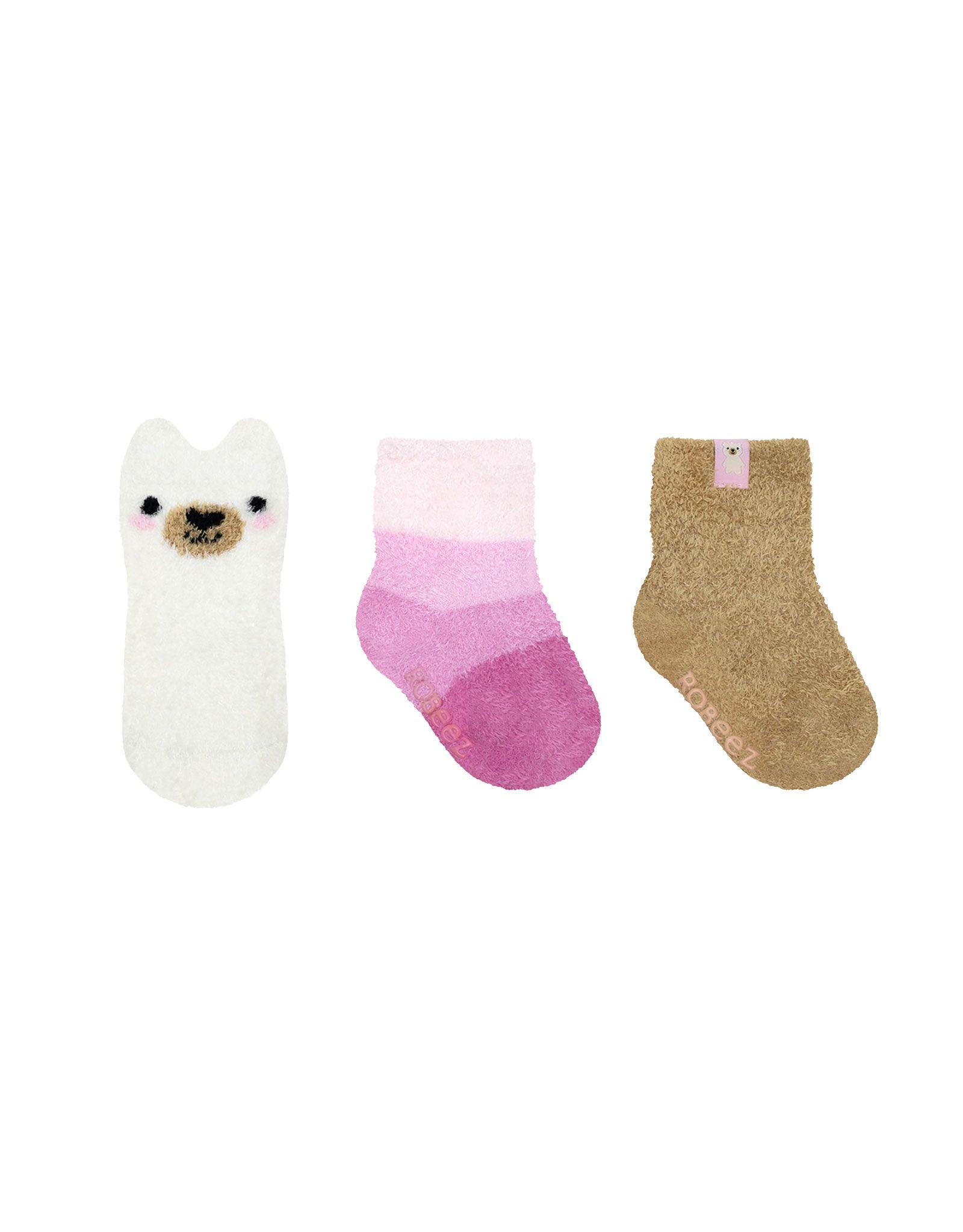 Sweet Bear 3-Pack Baby Socks in Tan, flat laid