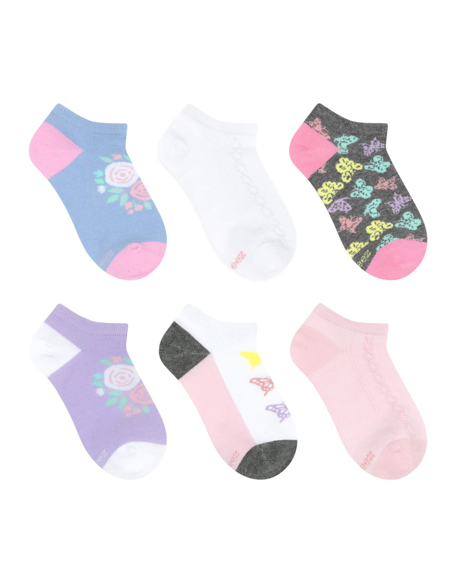 Macy No Show 6-pack Socks for Toddlers and Kids, flat laid