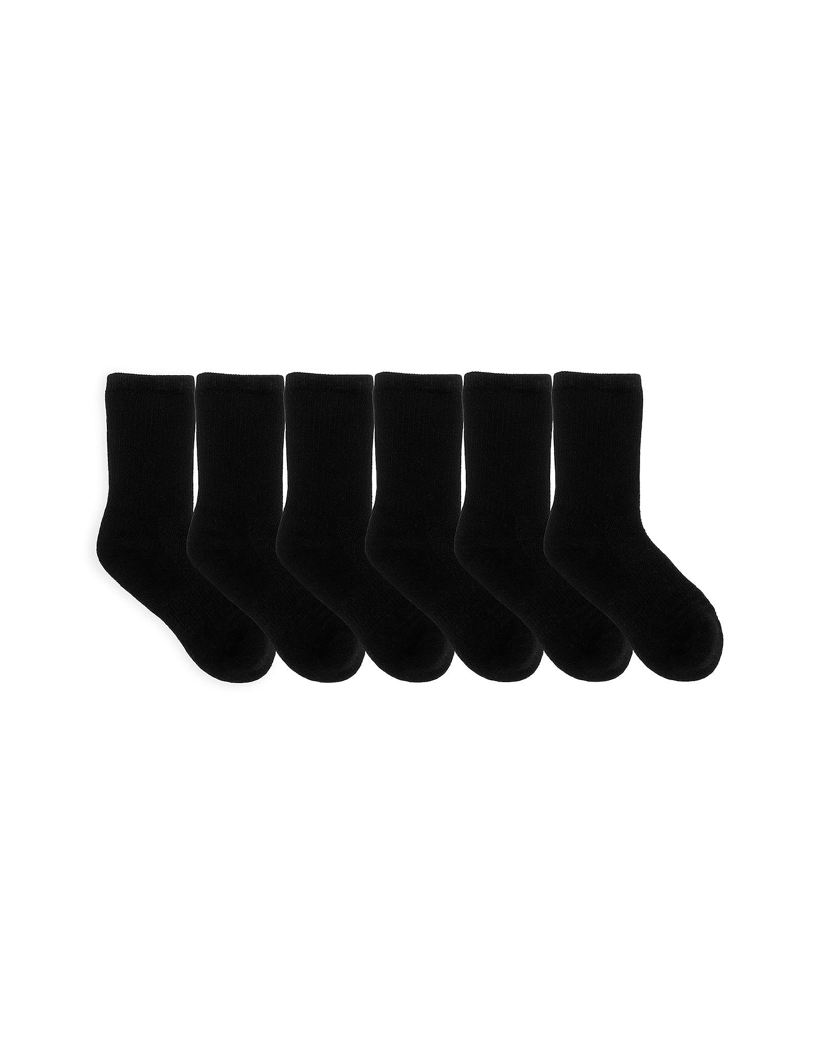 Solid Crew 6-Pack Socks Black for Toddlers and Kids, flat laid