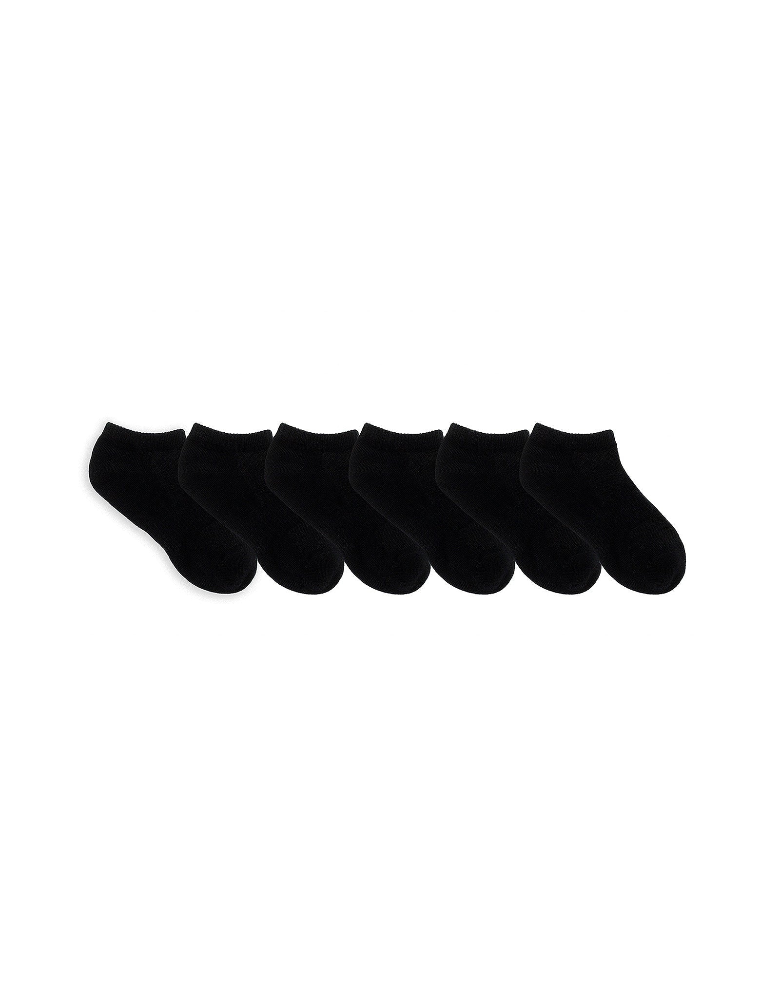 Solid No Show 6-Pack Socks Black for Toddlers and Kids, flat laid
