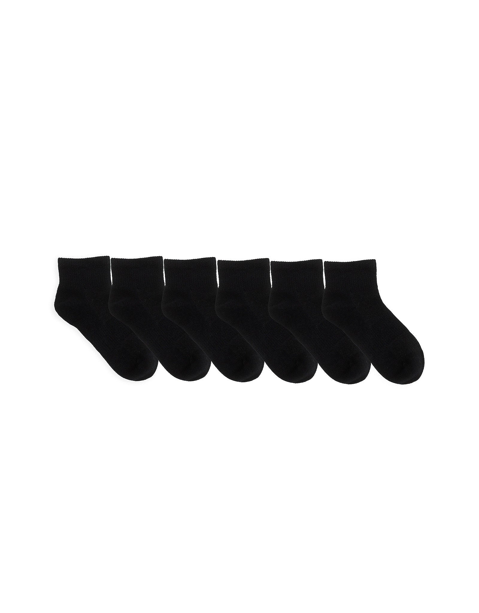 Solid Quarter 6-Pack Socks Black for Toddlers and Kids, flat laid