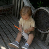 baby boy wearing Stylish Steve Soft Soles in Grey