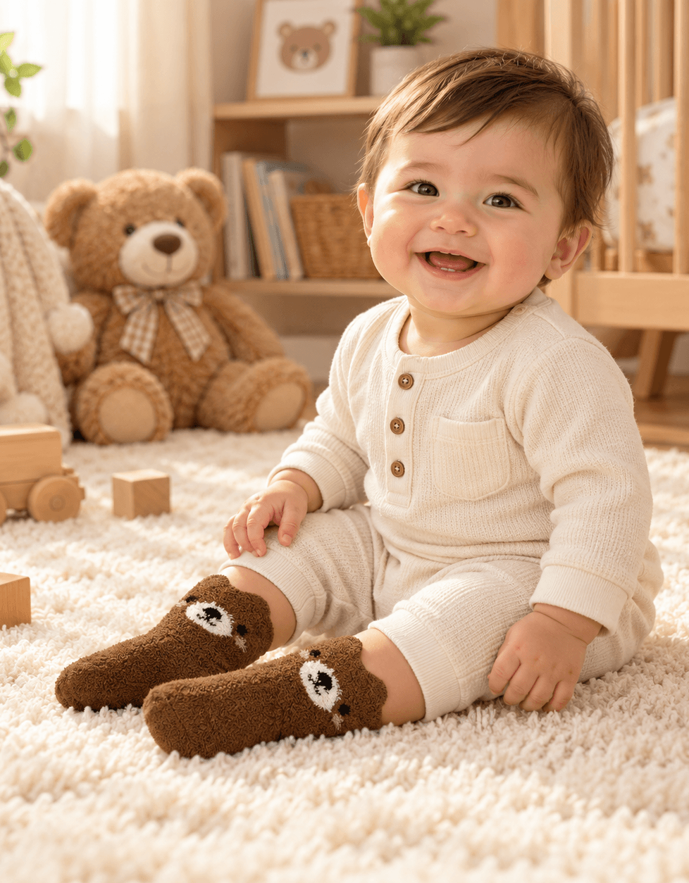 Beary Cute 3-Pack Baby Socks Brown