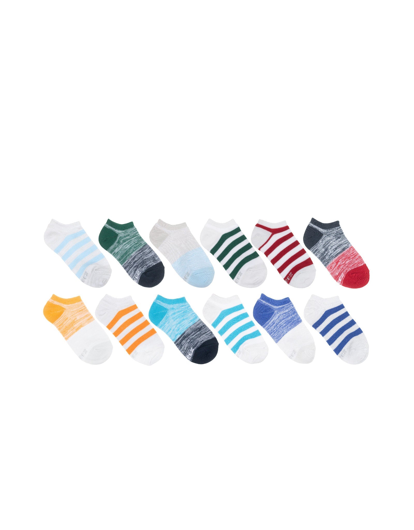 Free Run Stripes Boys 12-Pack Kids Recycled Yarn Socks, flat laid