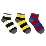 Rugby Stripes 3-Pack Quarter Socks for Toddlers and Kids, flat laid