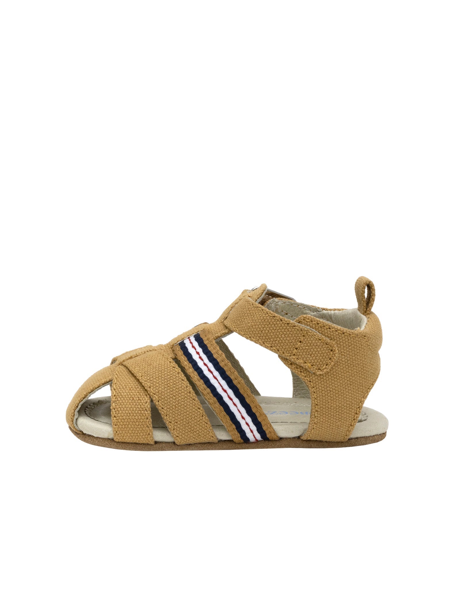 Stuart First Kicks Sandals in Tan, side view