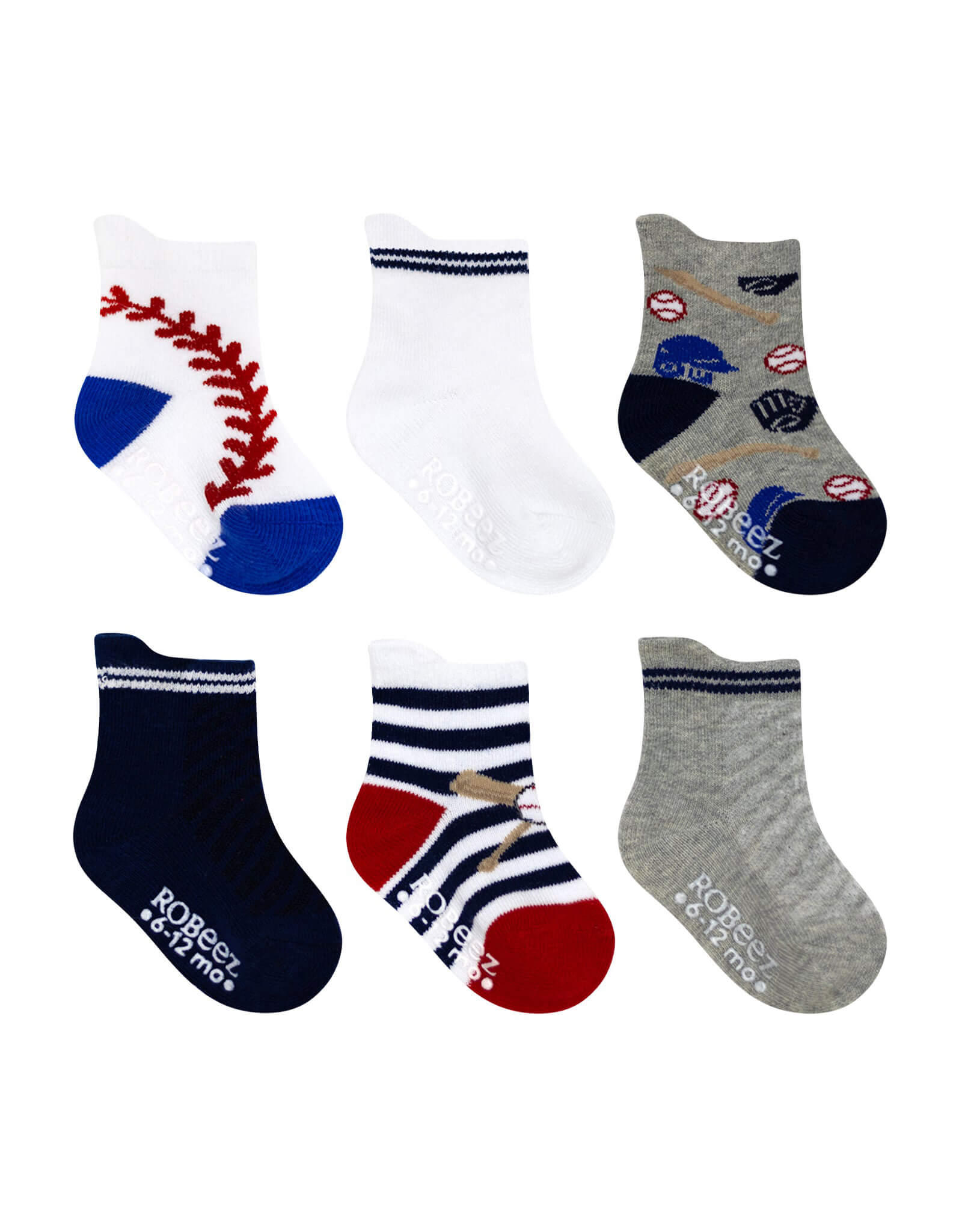 Baseball fan 6-Pack Infant Crew Socks, flat laid