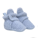 Sherpa Snap Booties in Light Blue, perspective view