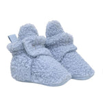Sherpa Snap Booties in Light Blue, perspective view
