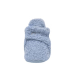 Sherpa Snap Booties in Light Blue, front view