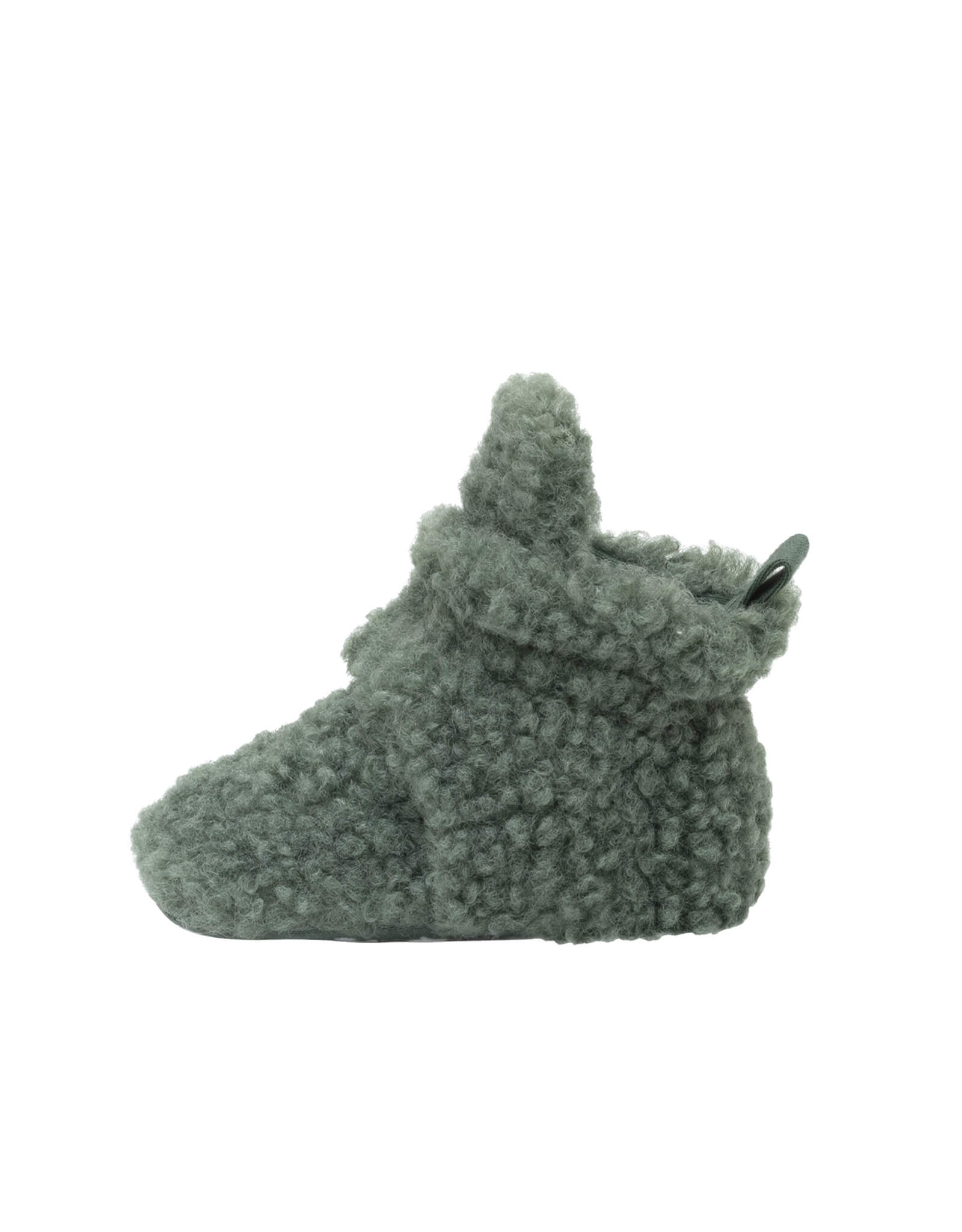 Sherpa Snap Booties in Olive, side view