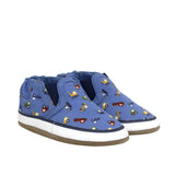 I Love Trucks Soft Soles in Medium Blue, perspective view