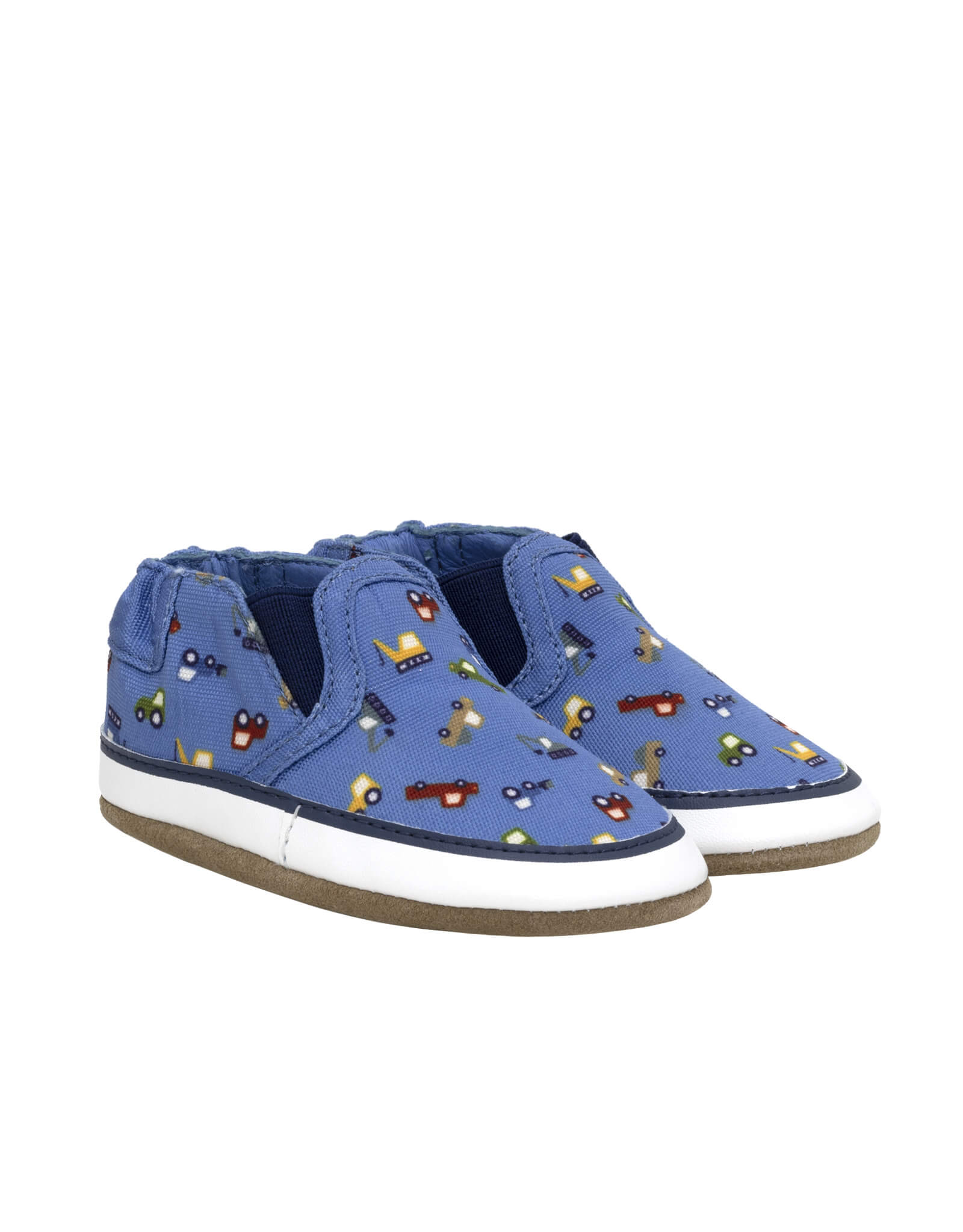 I Love Trucks Soft Soles in Medium Blue, perspective view