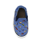I Love Trucks Soft Soles in Medium Blue, top view