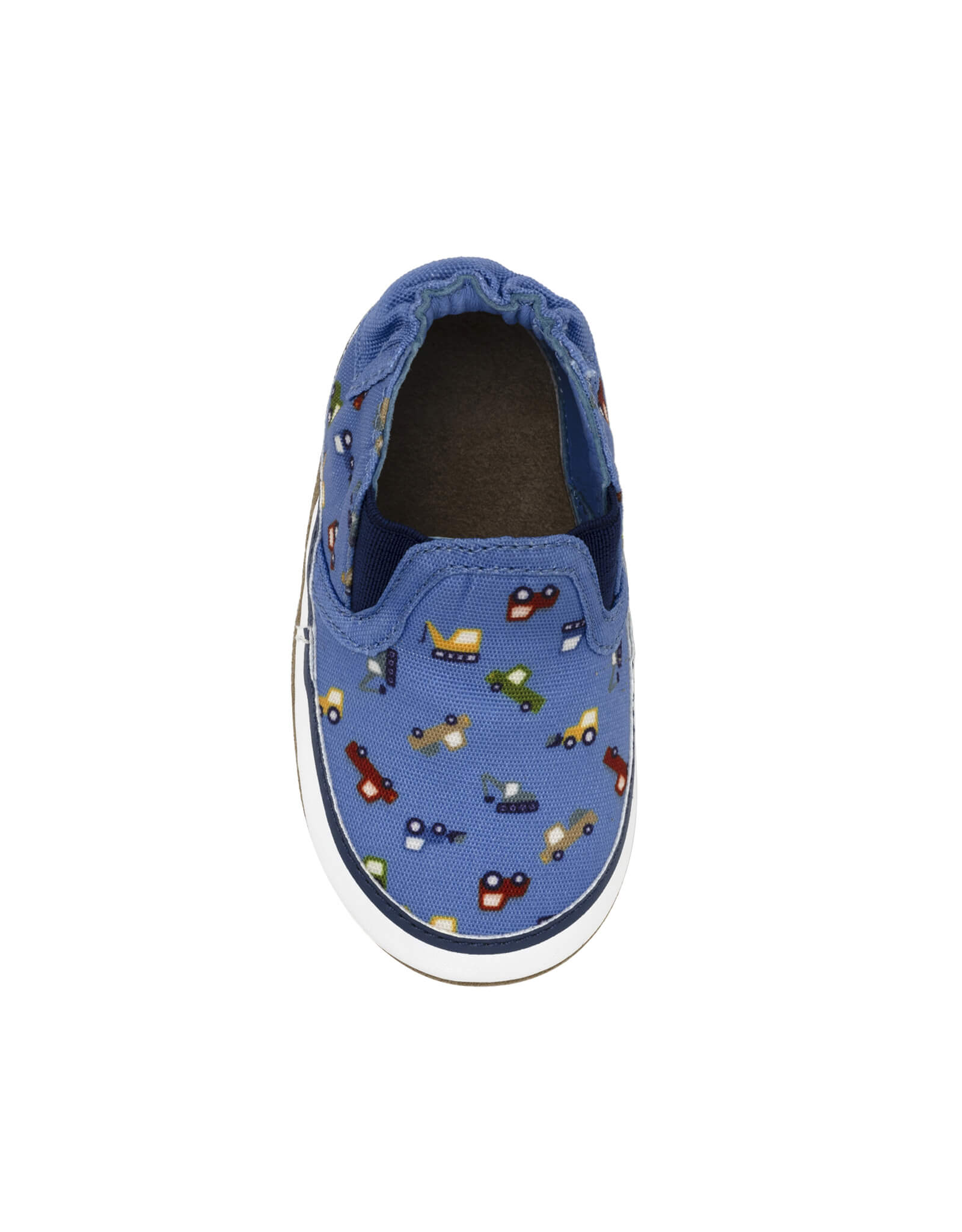 I Love Trucks Soft Soles in Medium Blue, top view
