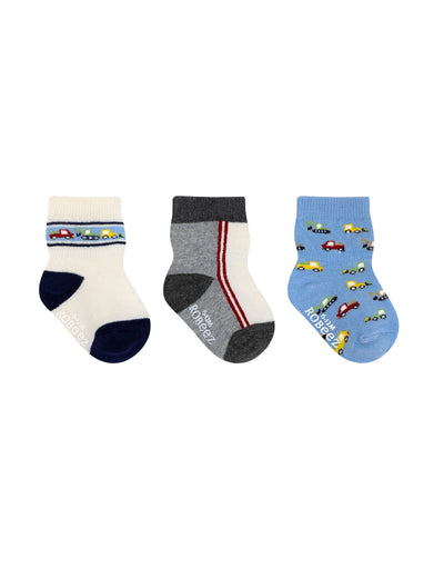 Loads Of Fun 3-Pack Baby Socks in Blue, flat laid