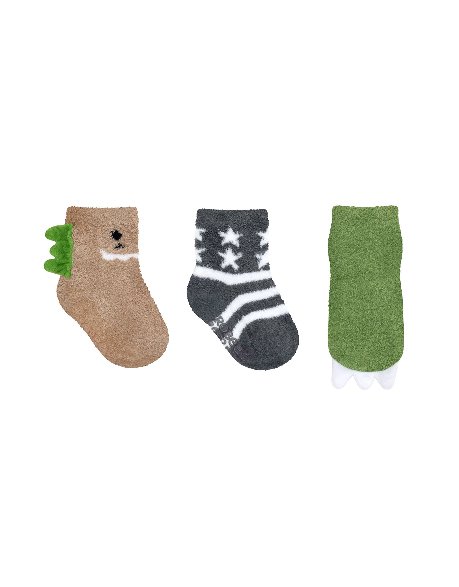 Babysaurus 3-Pack Baby Socks in Tan, flat laid