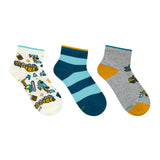 Truck Time 3-Pack Quarter Socks in Teal for Toddlers and Kids, flat laid