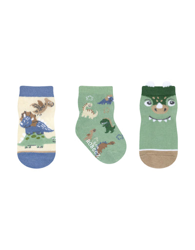Tiny Dinos 3-Pack Baby Socks in Olive