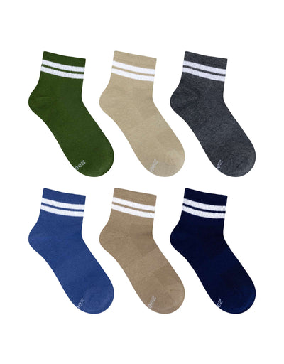 Brady Striped 6-Pack Quarter Socks in Neutral for Toddlers and Kids